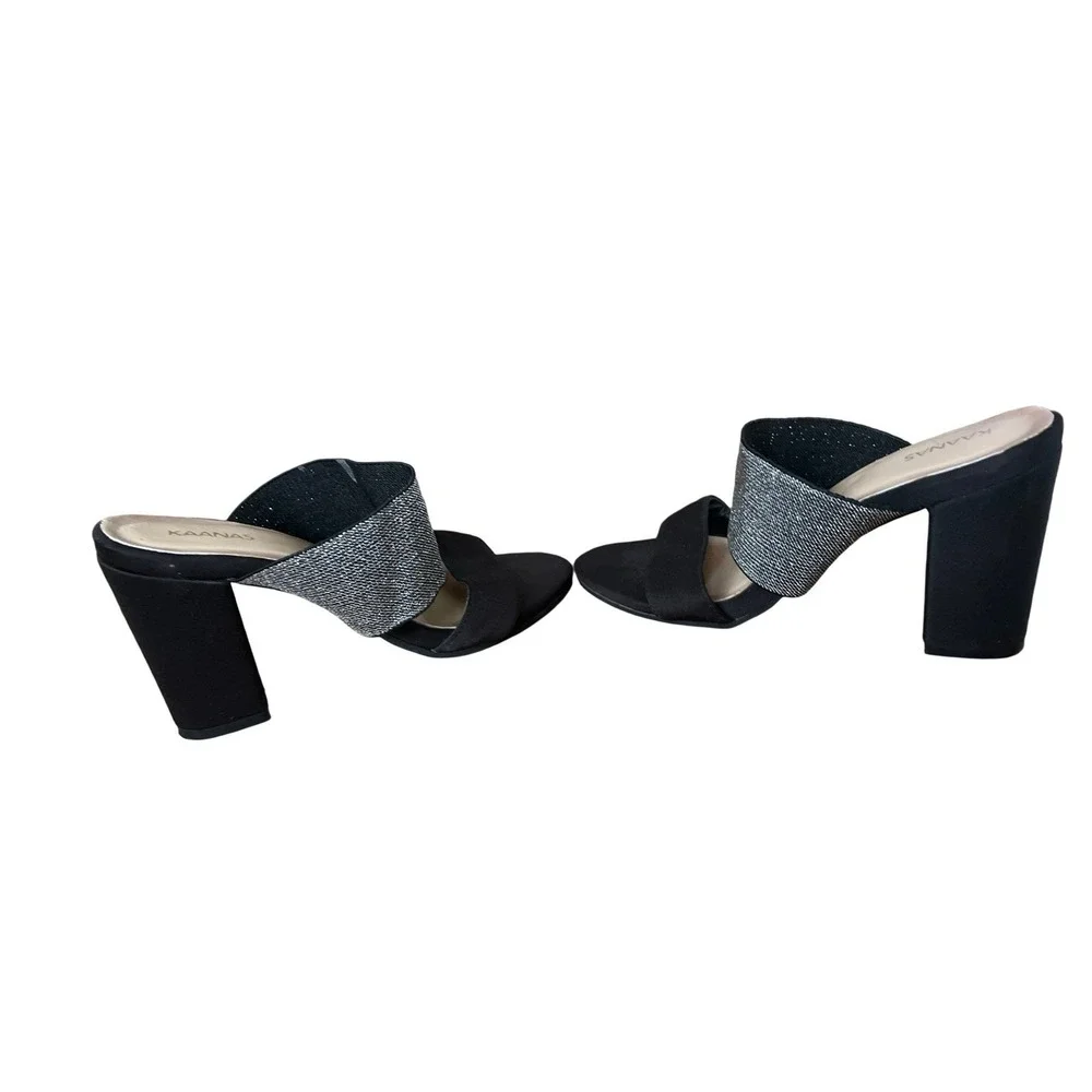 Kaanas Nottingham Silouette Double Band Heel Sandal Size 36, Black Shimmer Dress